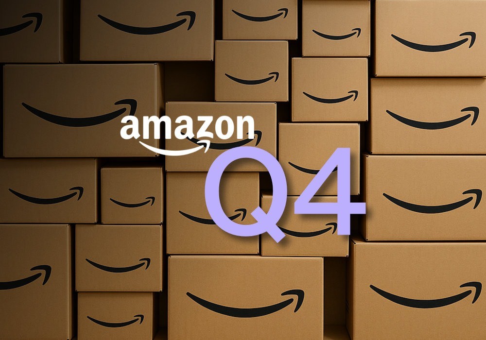 Amazon boxes stacked up with Q4 overlaying