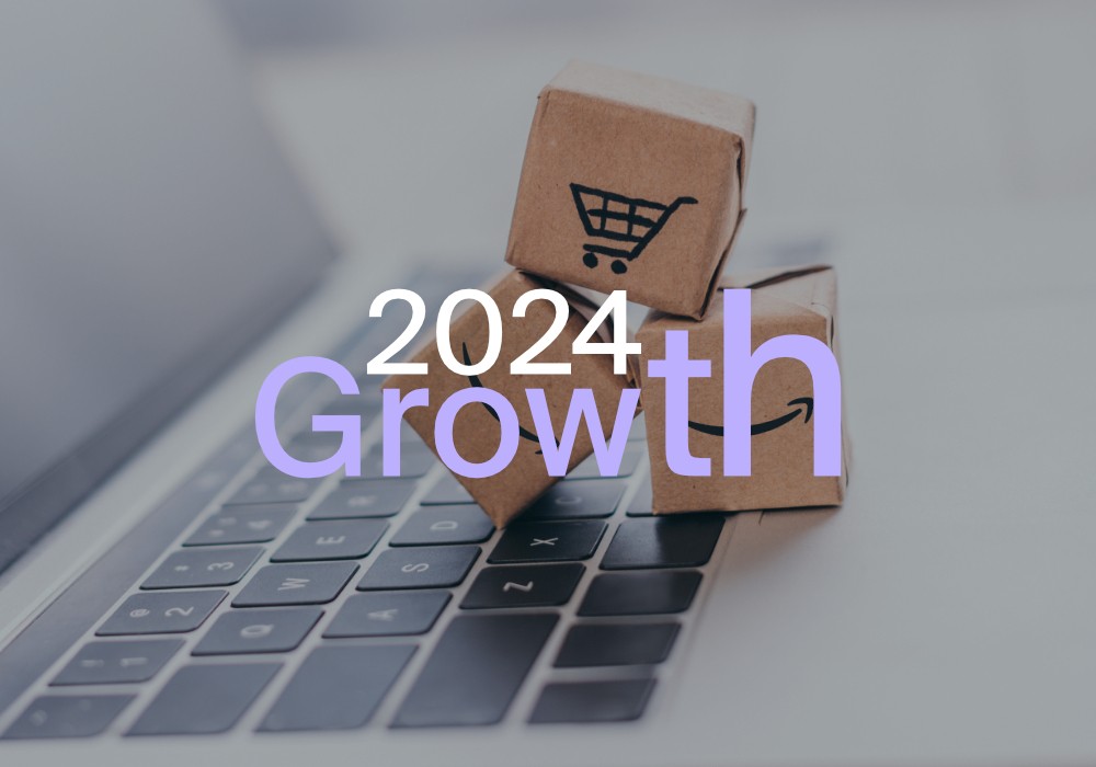 The words 2024 growth overlaying a laptop with small parcels on it