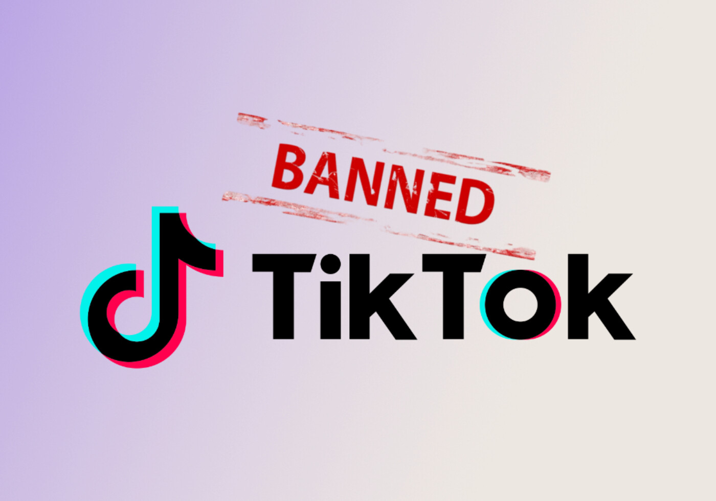 TikTok logo with a stamped banned word on it