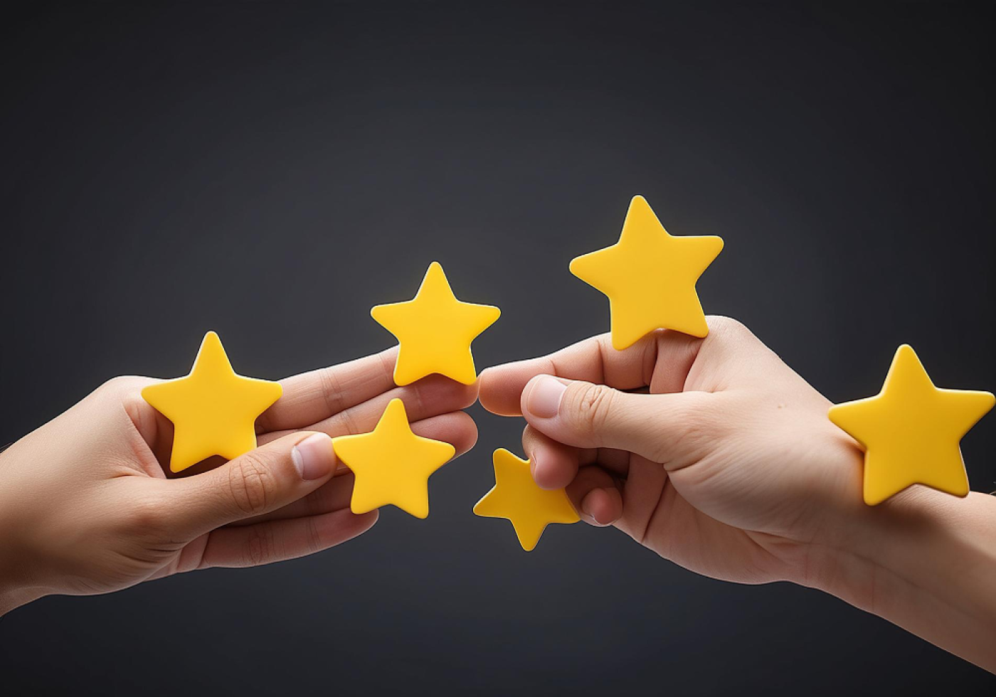 Hands holding yellow stars representing a five-star rating.